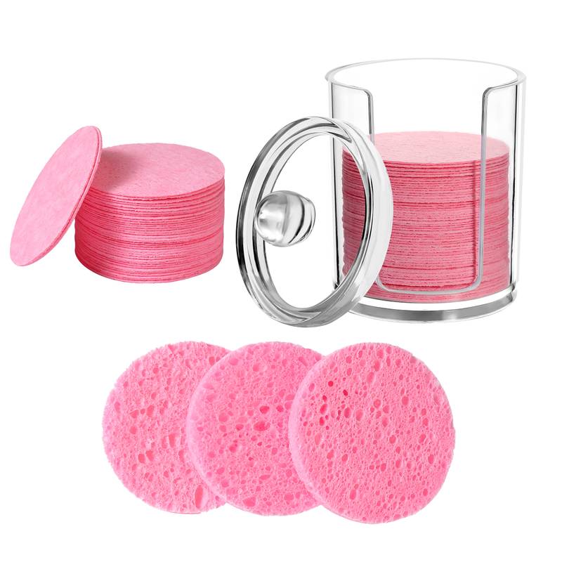 Komprimeret svamp, 50 styk pink i dispenser, Ren Cellulose
