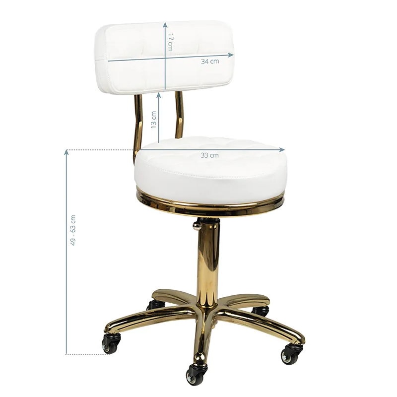 Behandlerstol med ryglæn. Hvid med guldeloxeret stel. Model BN-072