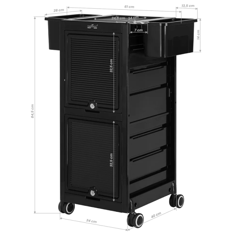 Frisørtrolley med 4 skuffer og sideholdere til frisørudstyr, Gaggia 68C