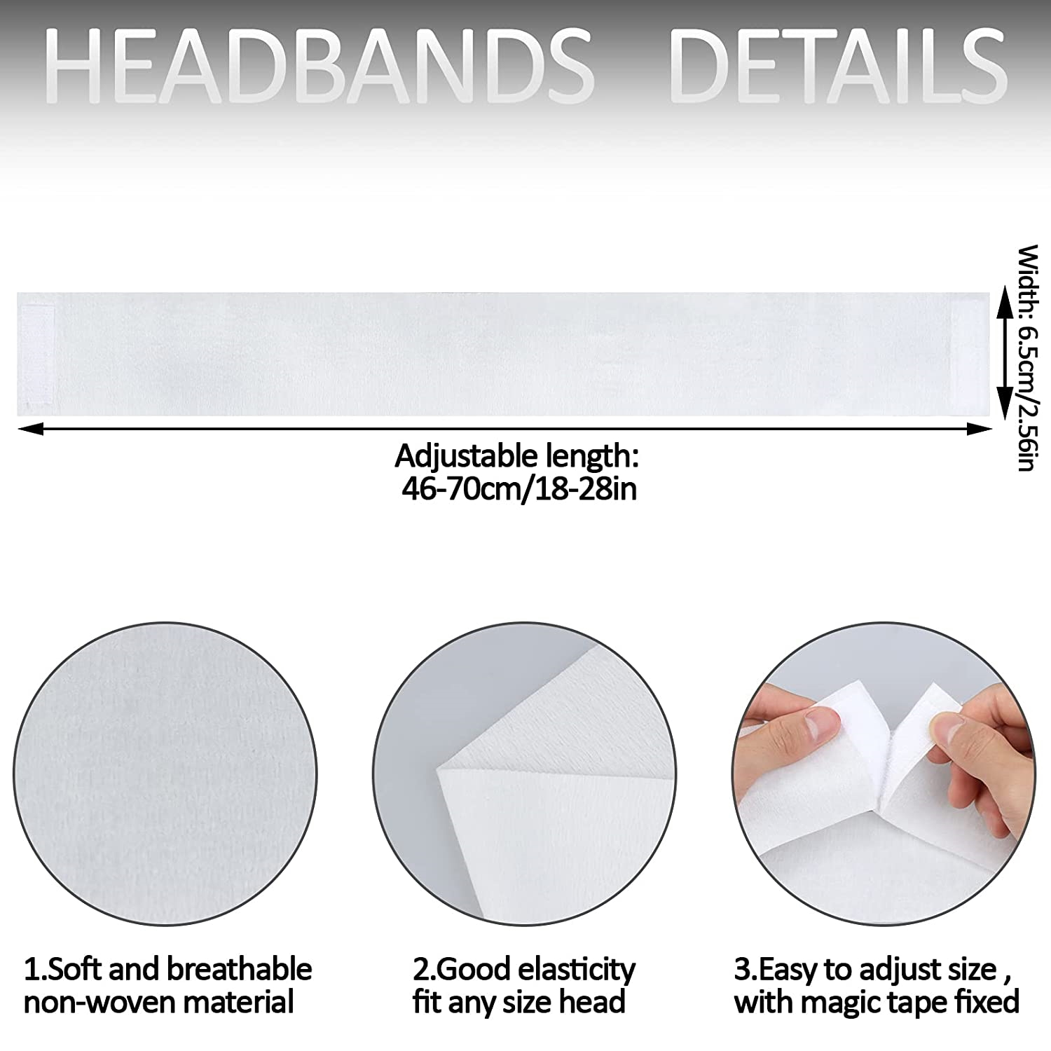Elastisk Hårbånd Non-woven med velcro, hvidt, 10 stk