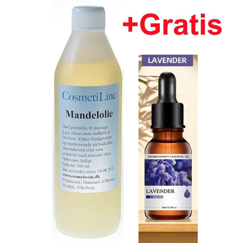 Mandelolie, CosmetiLine, 500 ml + Gratis Lavendel æterisk olie 10 ml