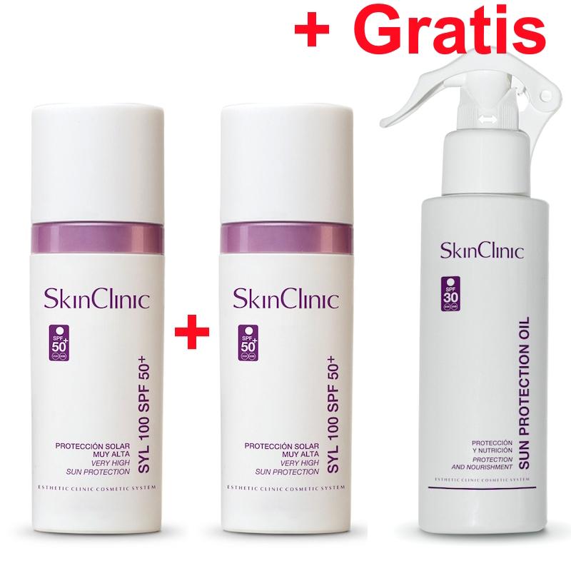 SkinClinic 2x SYL 100 SPF50+ solcreme + Gratis Sun Protection Oil