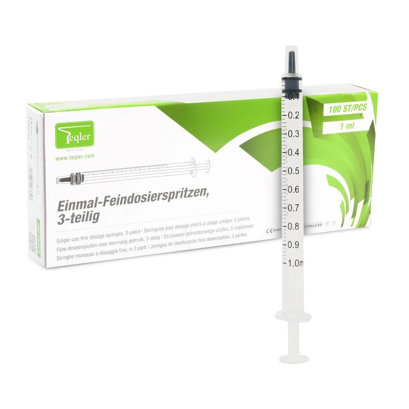 Medicinsk sprøjte med luer connector, 1 ml, 100 stk, Teqler