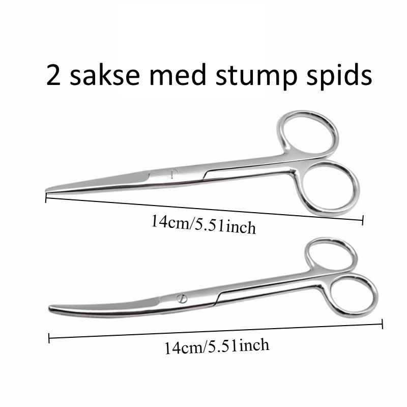 2 sakse med stump spids, lige + buet, 14 cm