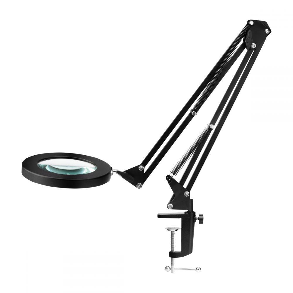 LED Luplampe til bord med hul eller klemme, 8 diopter, Sort, LUXLight 308