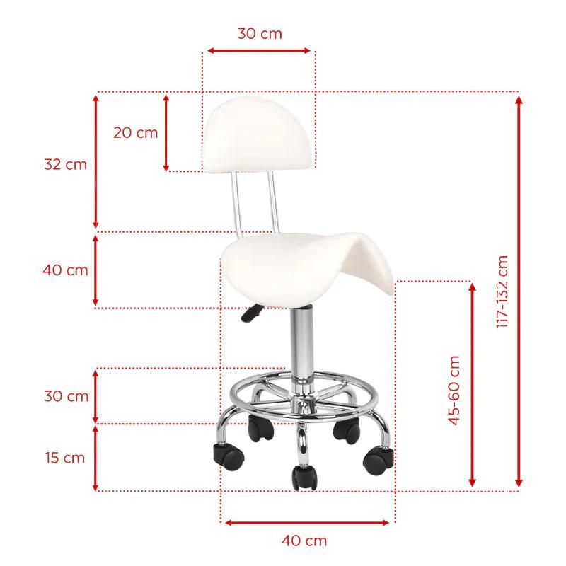 Ergonomisk sadelstol med ryglæn, Model 7112, hvid