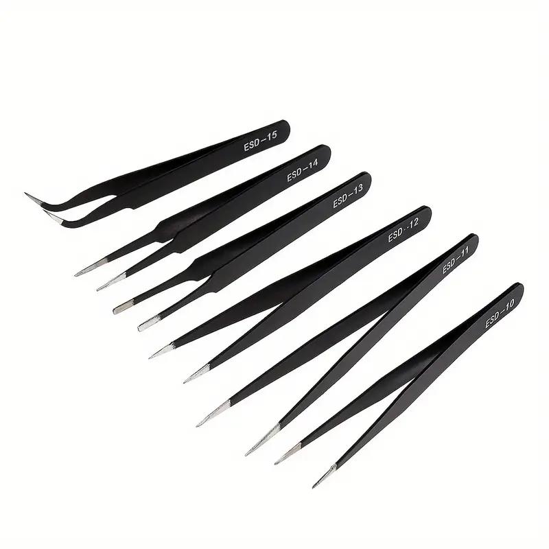 Tweezer sæt med 6 antistatiske pincetter.