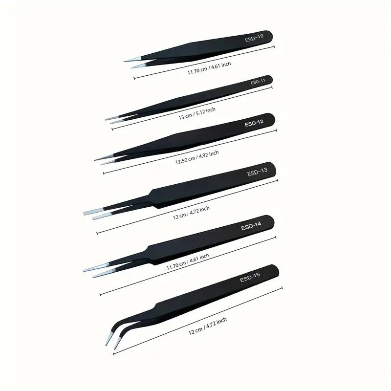 Tweezer sæt med 6 antistatiske pincetter.