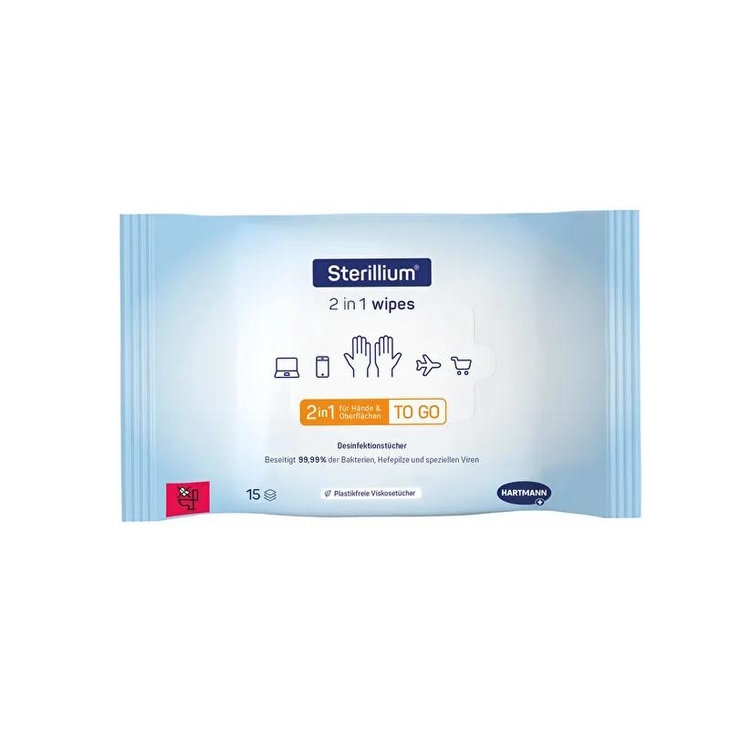 Sterillium 2 in 1 wipes, Desinficerende alkoholservietter, 15 x 20 cm, 15 stk