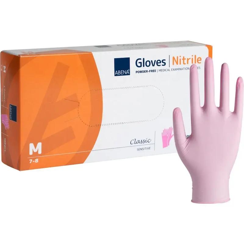 Pink Nitril Handsker størrelse M, Abena Classic Sensitive