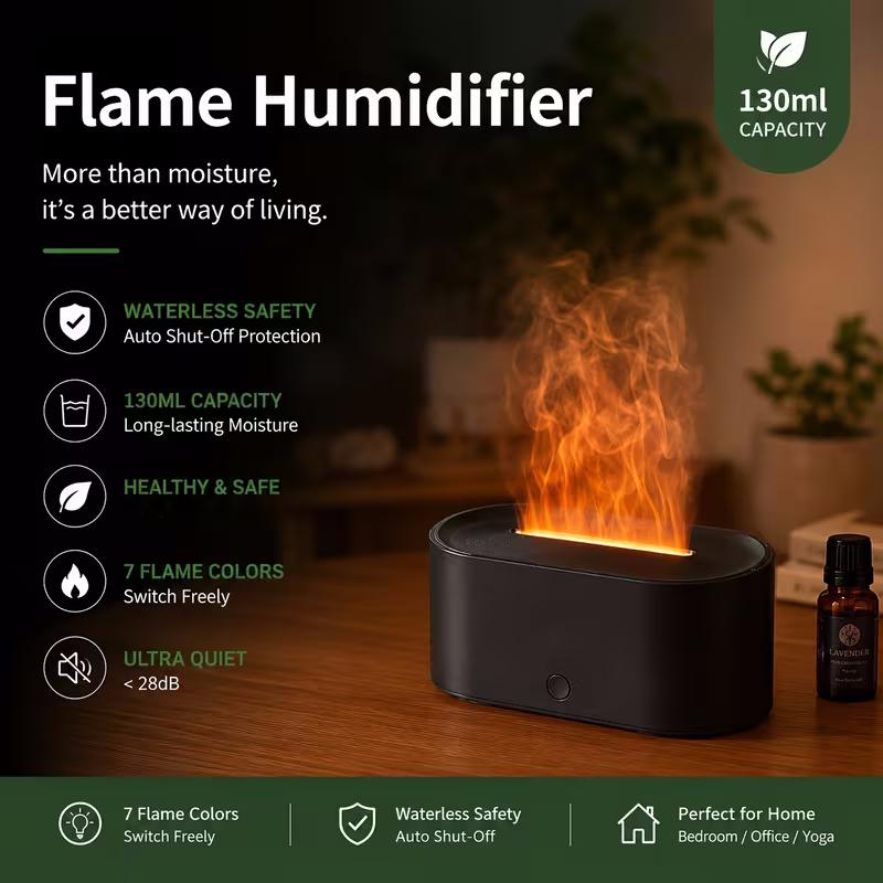 Aroma diffuser med flamme-lys, sort