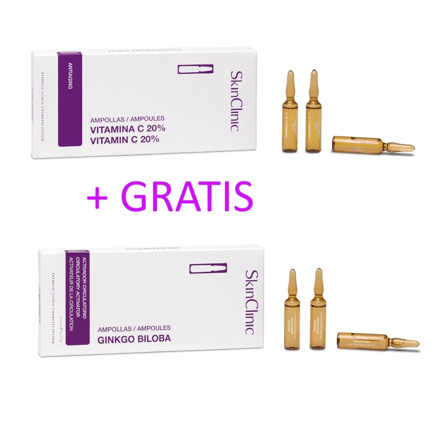 SkinClinic Vitamin-C 20% + Gratis Ginkgo Biloba Ampoules, 10x5 ml