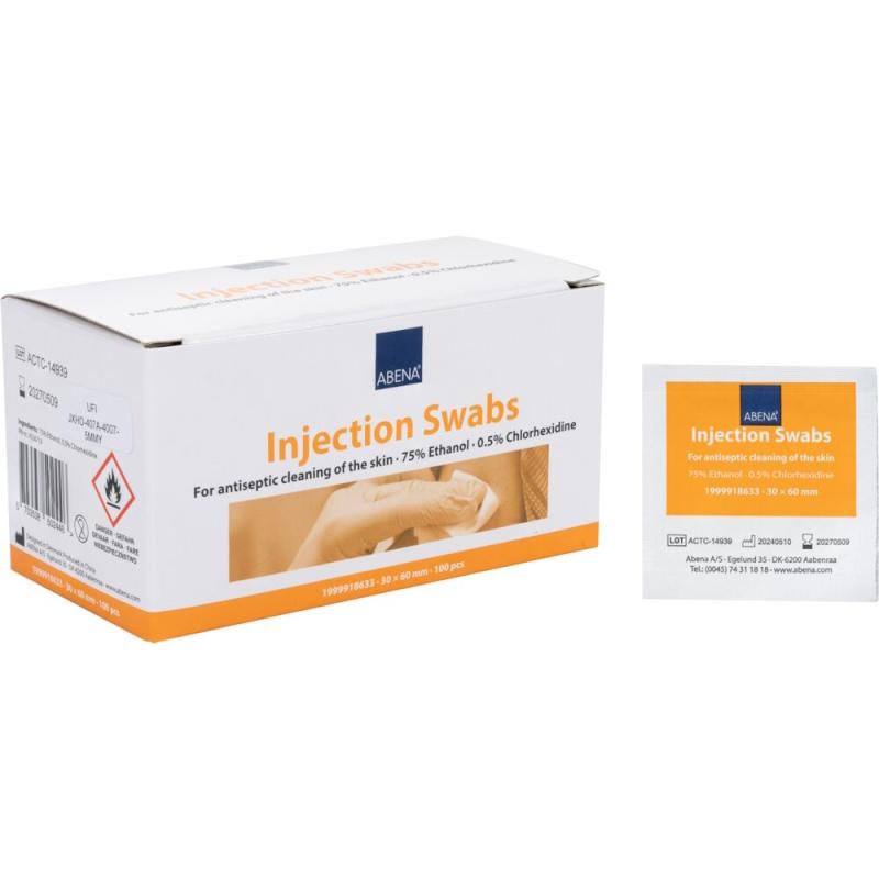 Injektionsserviet, Alkohol swabs med klorhexidin, 3x6 cm, 100 styk, Abena