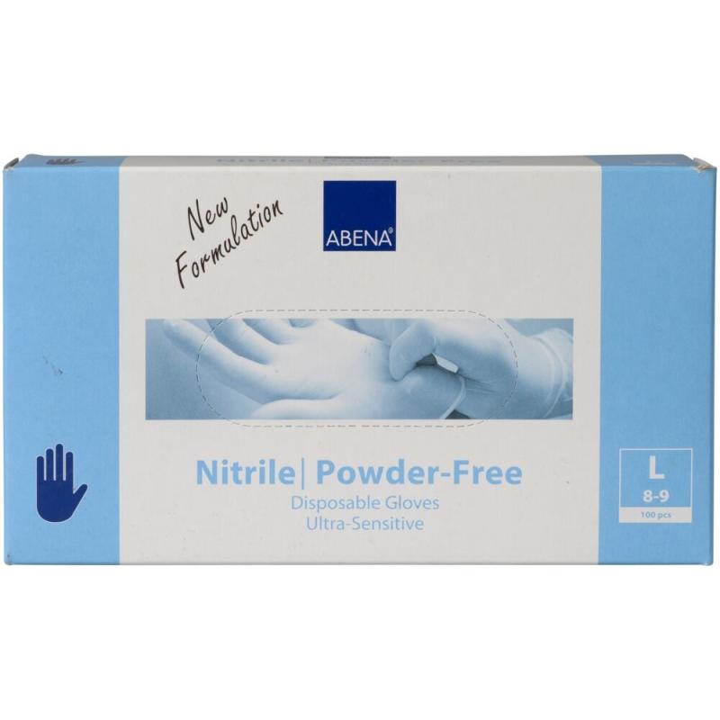 Blå Nitril Handsker størrelse L, Abena Ultra Sensitive, 10 æsker á 100 styk