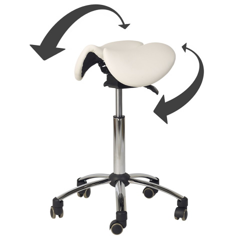 Ergonomisk behandlerstol - Sadelstol med 2-delt sæde, hvid