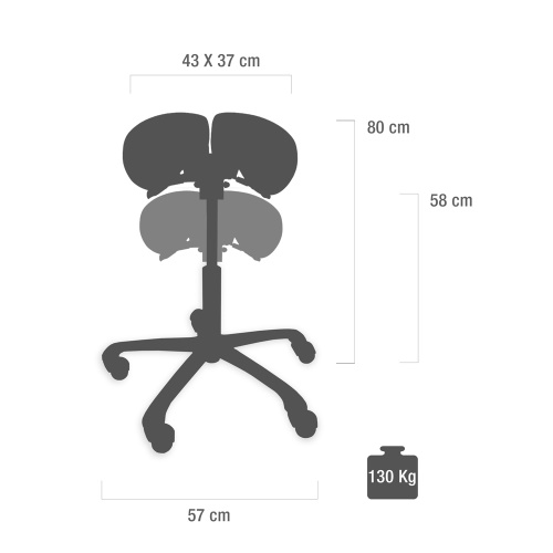 Ergonomisk behandlerstol - Sadelstol med 2-delt sæde, hvid