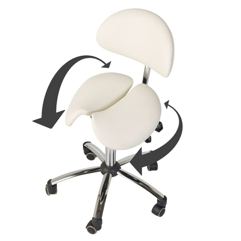 Ergonomisk behandlerstol - Sadelstol med 2-delt sæde og ryglæn, hvid