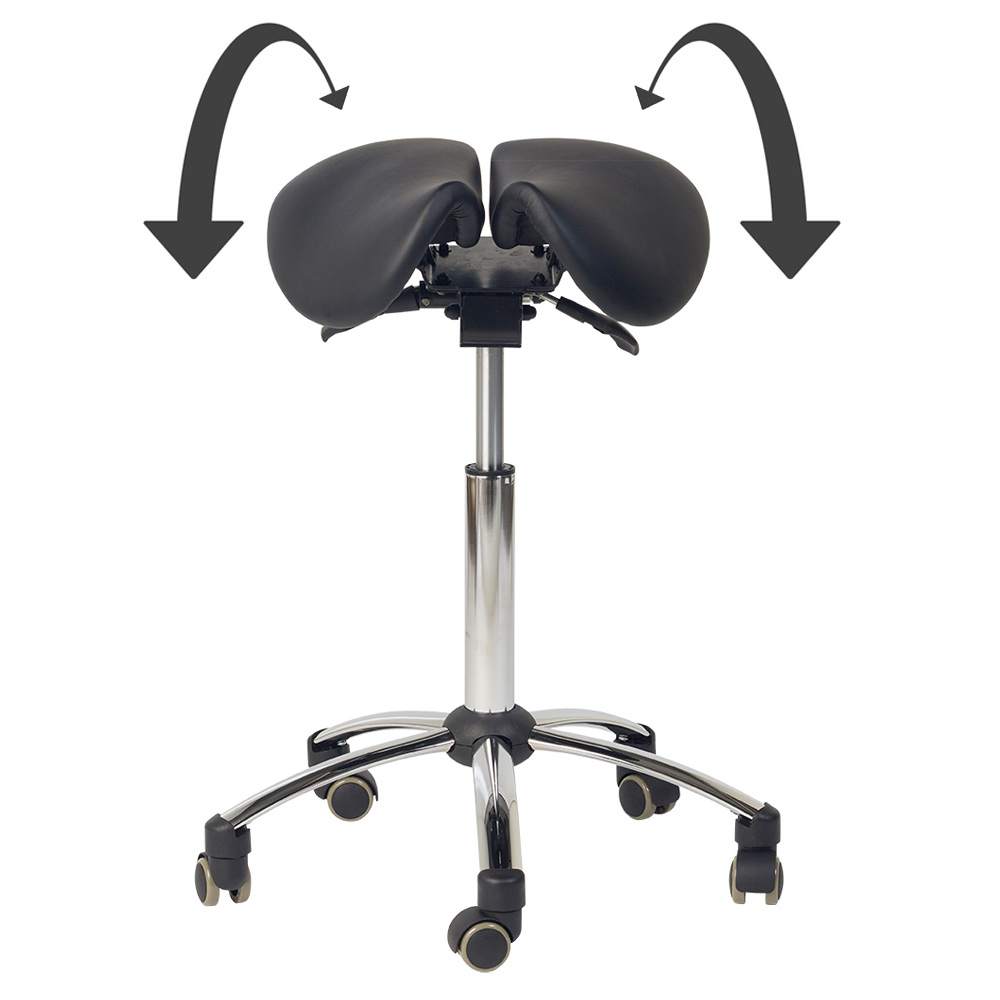 Ergonomisk behandlerstol / sadelstol med 2-delt sæde, Sort