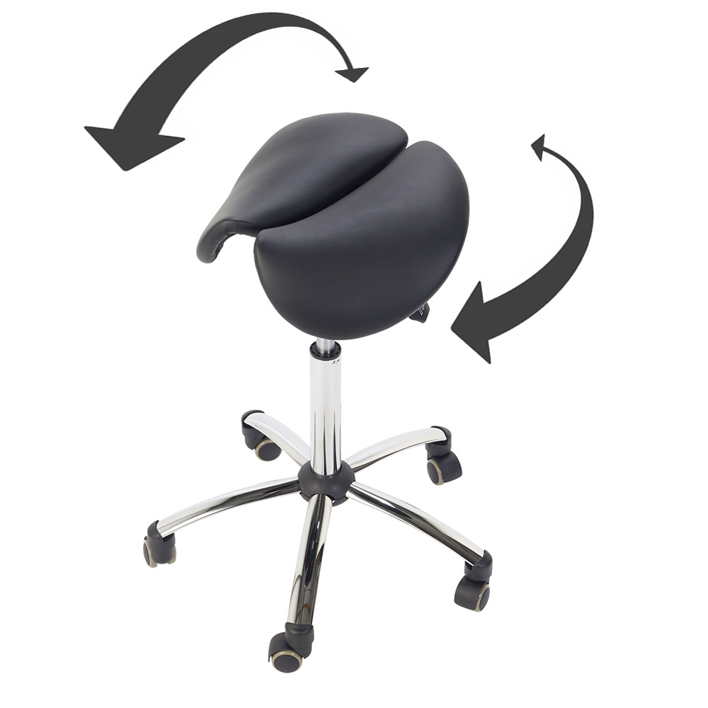 Ergonomisk behandlerstol - Sadelstol med 2-delt sæde, sort