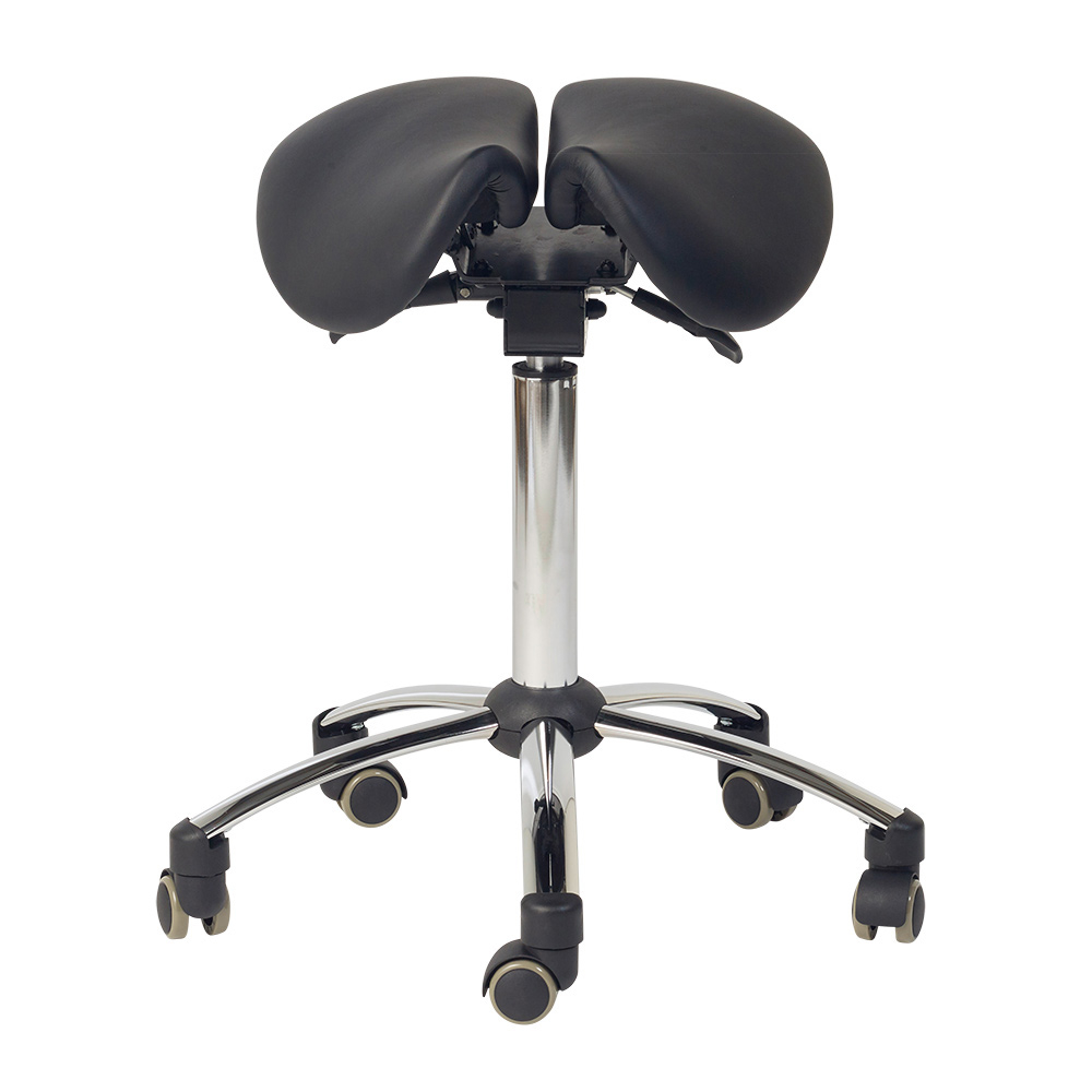 Ergonomisk behandlerstol - Sadelstol med 2-delt sæde, sort