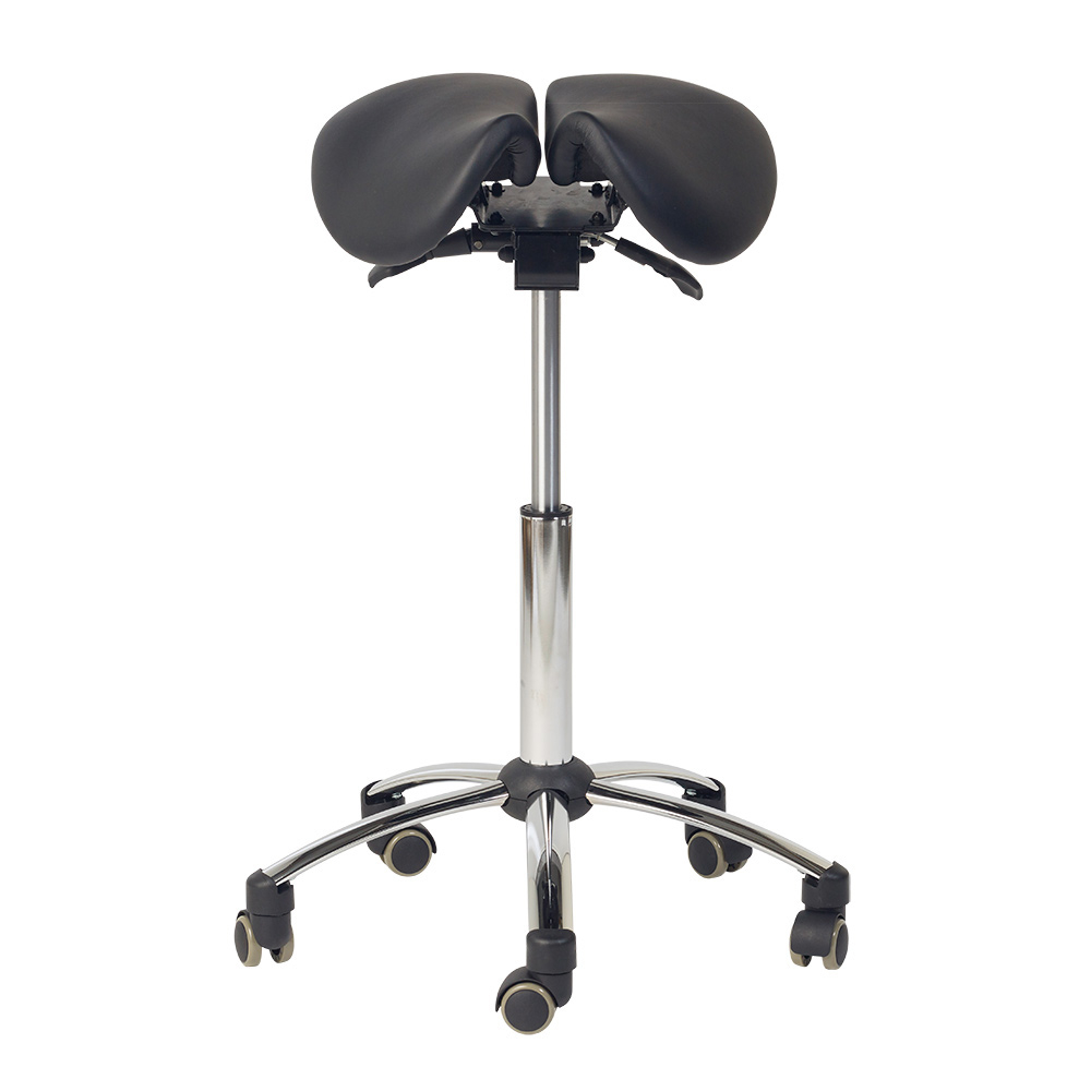 Ergonomisk behandlerstol - Sadelstol med 2-delt sæde, sort