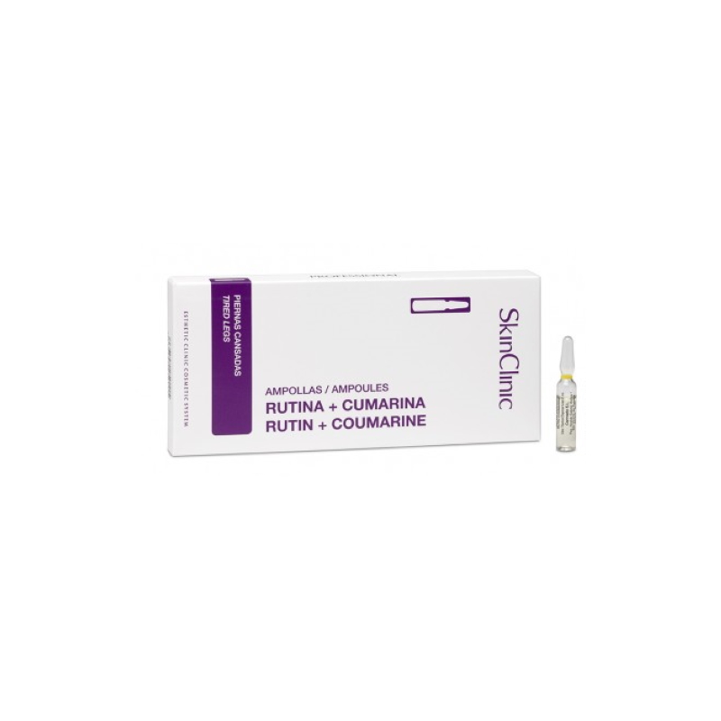SkinClinic Rutin + Coumarine Ampoules, 10 x 2 ml. Til behandling af trætte ben og vaskulær cellulite.