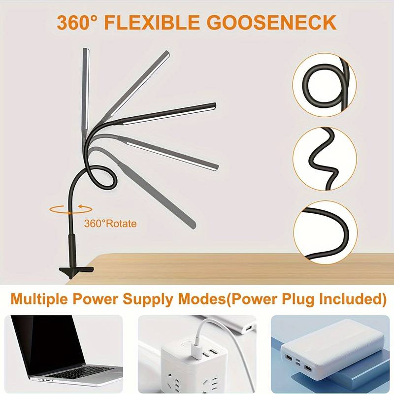 Arbejdslampe med klemme til bord, USB-LED, Hvid