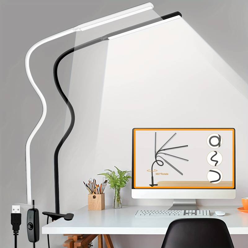 Arbejdslampe med klemme til bord, USB-LED, Sort